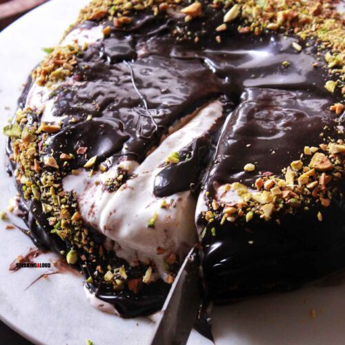Vanilla Ice Cream Cake recipe Chocolate Ganache topping