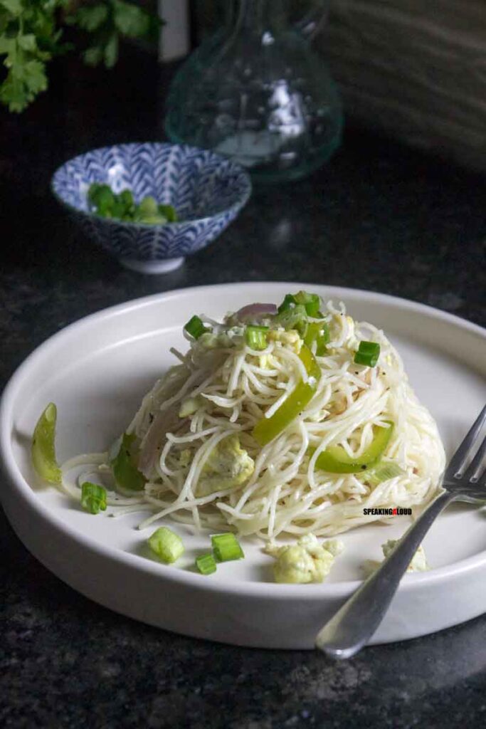 Egg Noodles served with a topping of spring onion