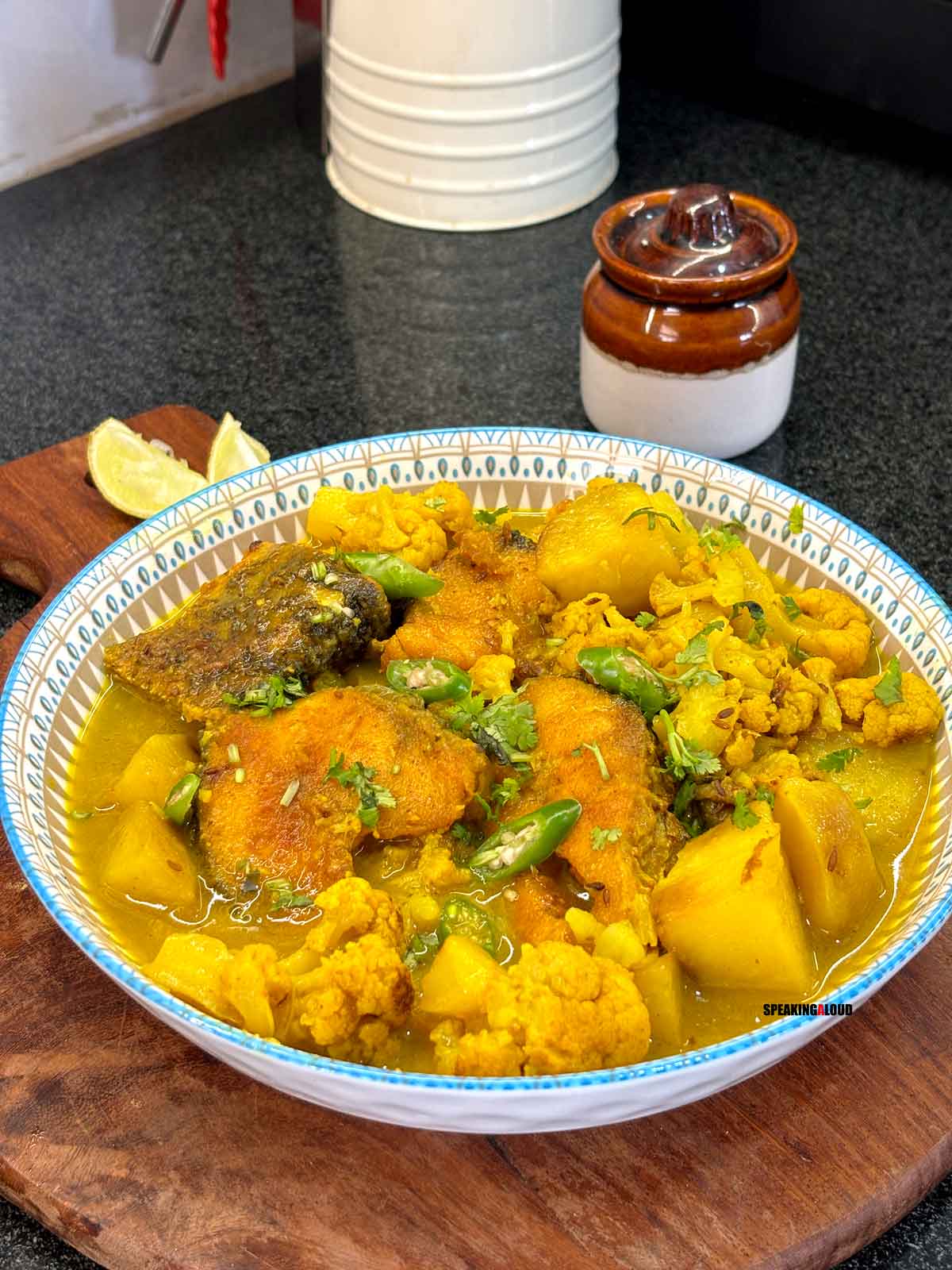 Bengali rui macher jhol recipe with aloo and phulkopi